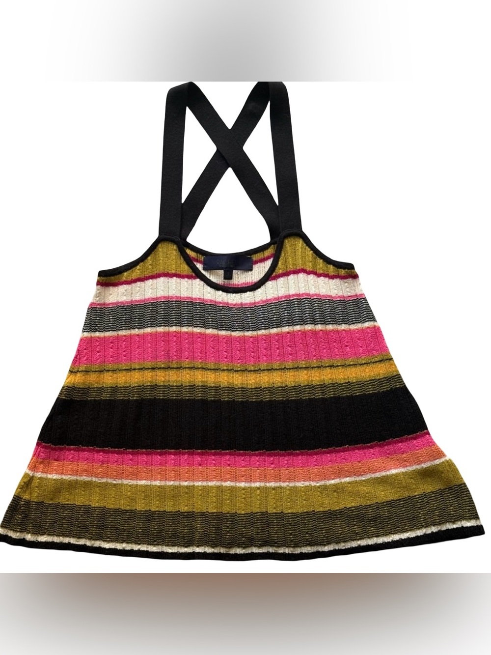 Striped Knit Tank Top with Cross Back Straps